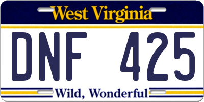 WV license plate DNF425