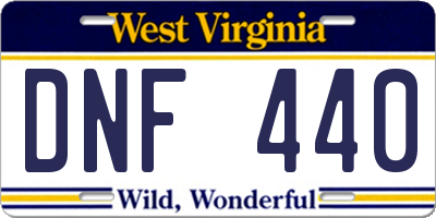 WV license plate DNF440