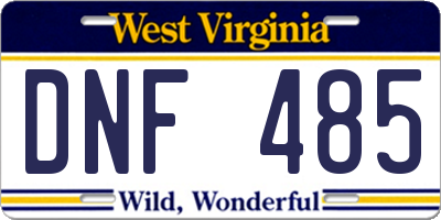 WV license plate DNF485