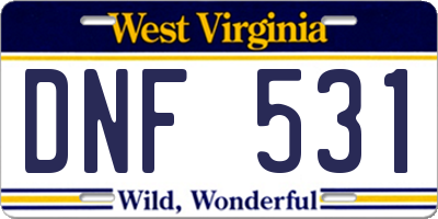WV license plate DNF531