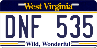 WV license plate DNF535