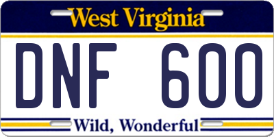 WV license plate DNF600