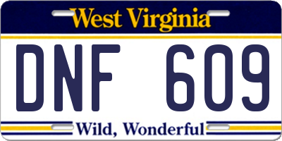 WV license plate DNF609
