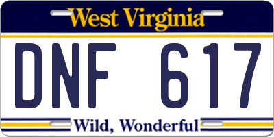 WV license plate DNF617