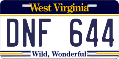 WV license plate DNF644