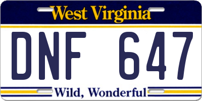 WV license plate DNF647