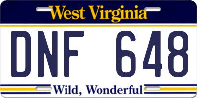 WV license plate DNF648
