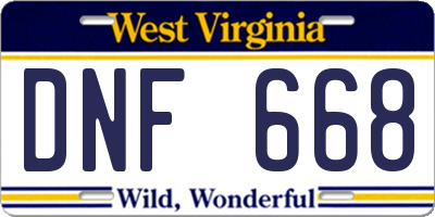 WV license plate DNF668