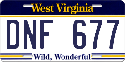 WV license plate DNF677