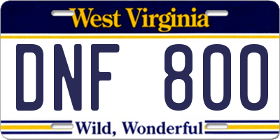 WV license plate DNF800