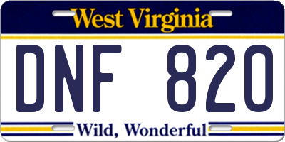 WV license plate DNF820
