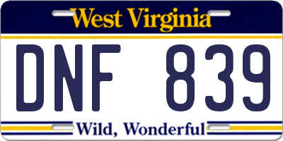 WV license plate DNF839