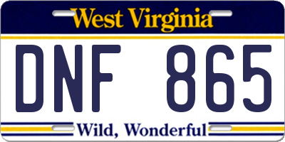 WV license plate DNF865