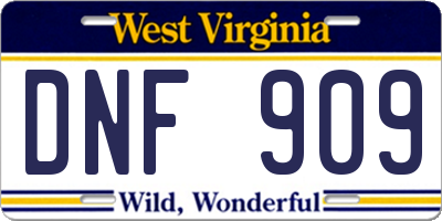 WV license plate DNF909