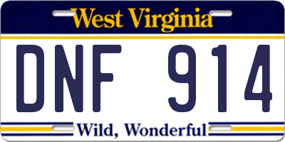 WV license plate DNF914