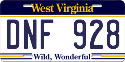WV license plate DNF928