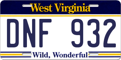 WV license plate DNF932