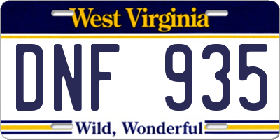 WV license plate DNF935
