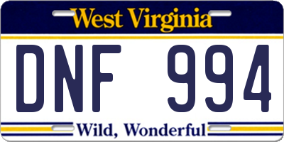 WV license plate DNF994