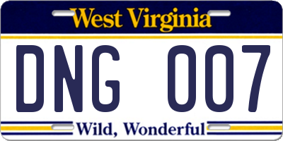 WV license plate DNG007