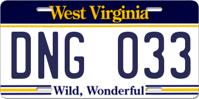 WV license plate DNG033