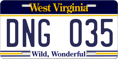 WV license plate DNG035