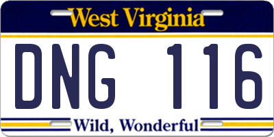 WV license plate DNG116