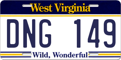 WV license plate DNG149