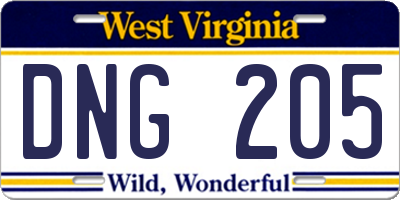 WV license plate DNG205