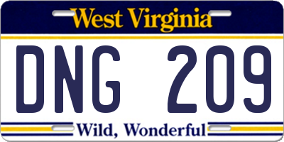 WV license plate DNG209