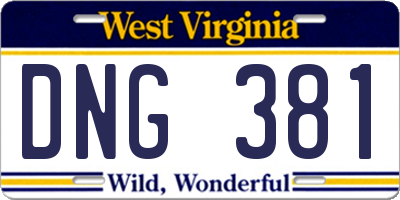 WV license plate DNG381