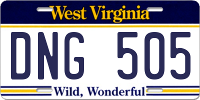 WV license plate DNG505