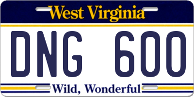 WV license plate DNG600