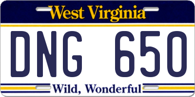 WV license plate DNG650