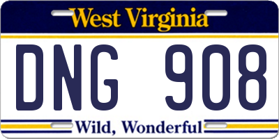 WV license plate DNG908