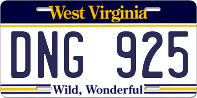 WV license plate DNG925