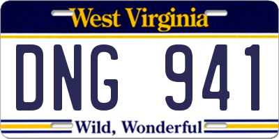 WV license plate DNG941