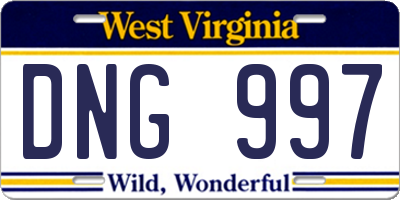 WV license plate DNG997
