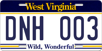 WV license plate DNH003