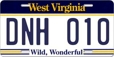 WV license plate DNH010