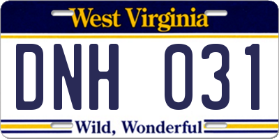 WV license plate DNH031