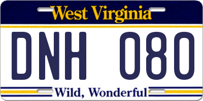 WV license plate DNH080