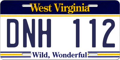 WV license plate DNH112