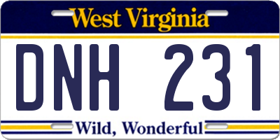 WV license plate DNH231