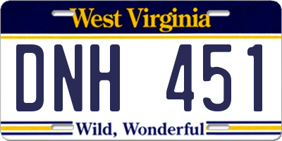 WV license plate DNH451