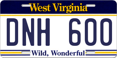 WV license plate DNH600
