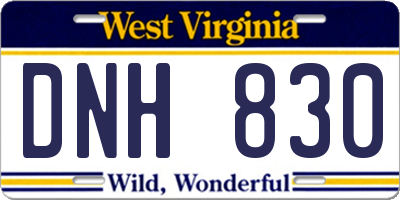 WV license plate DNH830