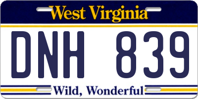 WV license plate DNH839