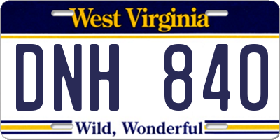 WV license plate DNH840