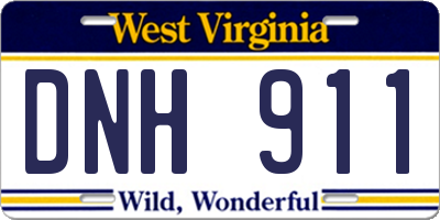 WV license plate DNH911